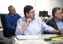 Reunião do Grupo de Trabalho da SC-281, liderado pelo vice-prefeito Michel Schelemper, para discutir ações de requalificação da rodovia em São José.