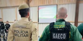 Policiais do GAECO e da Polícia Militar de Santa Catarina durante cumprimento de mandados da Operação Torcida Segura