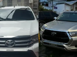 Duas caminhonetes Toyota Hilux recuperadas pela Guarda Municipal após operação conjunta na Grande Florianópolis.