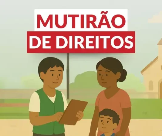 Imagem de uma mãe com criança sendo atendida pela Defensoria Pública, representando o Mutirão da Cidadania.