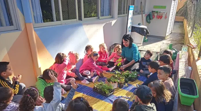 Crianças da Educação Infantil participando de atividades lúdicas com a professora.