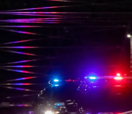 carros de polícia, a noite, com luzes e giroflex ligados, simulando atuação em casos de homicídios