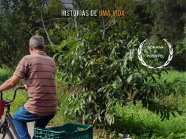 Cartaz do filme "O sonho de Sebastião", produzido por estudantes da EJA de Florianópolis, destacando a história de superação do protagonista.