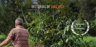 Cartaz do filme "O sonho de Sebastião", produzido por estudantes da EJA de Florianópolis, destacando a história de superação do protagonista.