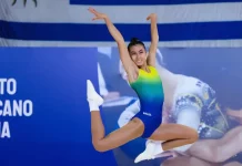 Ginasta que começou a carreira em São José é vice-campeã do Pan-Americano de Ginástica Aeróbica A jovem ginasta Lara Rios durante apresentação no Pan-Americano de Ginástica Aeróbica, representando o Brasil