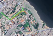 Mapa ilustrando as alterações no trânsito da Rua Machado de Assis, no Estreito, com indicação dos novos sentidos de circulação e pontos de intervenção viária.