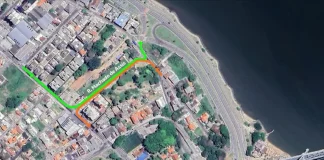 Mapa ilustrando as alterações no trânsito da Rua Machado de Assis, no Estreito, com indicação dos novos sentidos de circulação e pontos de intervenção viária.