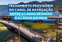 Imagem mostra as máquinas e equipes iniciando a demolição da antiga ponte da Lagoa da Conceição, parte das obras de revitalização e melhoria da infraestrutura local.