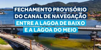 Imagem mostra as máquinas e equipes iniciando a demolição da antiga ponte da Lagoa da Conceição, parte das obras de revitalização e melhoria da infraestrutura local.