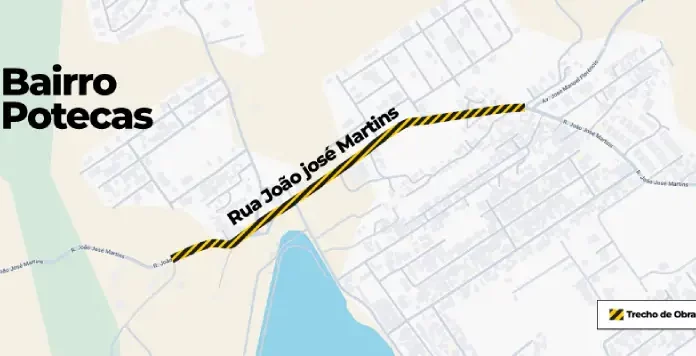 Obras da Casan em São José provocam interdição temporária para concluir nova ETE Mapa indicando os trechos com interdições temporárias na Rua João José Martins e arredores em Potecas, em São José, devido às obras da Casan para instalação de tubulações da nova ETE Potecas.