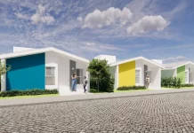 Maquete mostrando o modelo das casas do Programa Casa Catarina, destinadas a famílias com renda de até quatro salários mínimos em Santa Catarina.