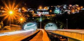 Entrada do túnel Antonieta de Barros, destacando o local que terá interdição parcial para manutenção de câmeras.