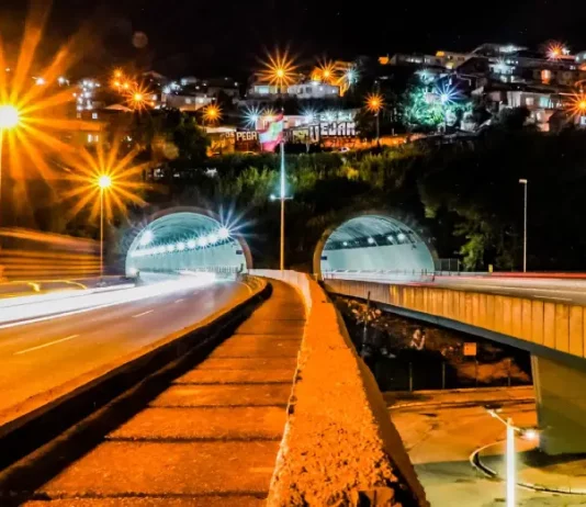 Entrada do túnel Antonieta de Barros, destacando o local que terá interdição parcial para manutenção de câmeras.