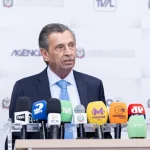 Presidente da Alesc, Júlio Garcia, fala à imprensa durante coletiva para apresentar balanço das atividades do Parlamento catarinense.