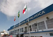 Palhoça decreta situação de emergência devido às fortes chuvas desta terça-feira (09) Foto da Prefeitura de Palhoça mostrando o local onde foi publicado o decreto de situação de emergência devido às fortes chuvas.