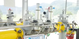 Linha de gás natural da SCGÁS em operação, ilustrando a distribuição do combustível em Santa Catarina.