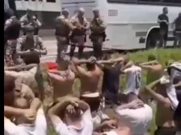 Torcedores ajoelhados no chão sendo detidos por policiais durante a ação que conteve o confronto na BR-101.