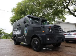Chapecó ganha veículo blindado para reforçar a Guarda Municipal Foto do veículo blindado Tsunami da Guarda Municipal de Chapecó, usada para ilustrar o reforço na estrutura de segurança do município.