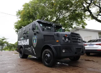 Chapecó ganha veículo blindado para reforçar a Guarda Municipal Foto do veículo blindado Tsunami da Guarda Municipal de Chapecó, usada para ilustrar o reforço na estrutura de segurança do município.