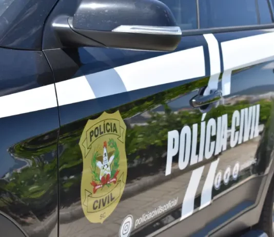 Viatura da polícia civil que investiga crime de maus tratos do cão Orelha