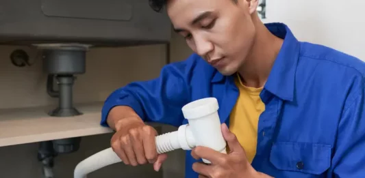 O sinal silencioso no ralo que antecede um entupimento grave encanador verificando problemas de entupimento