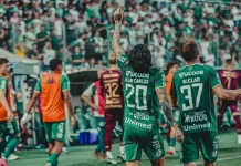 Campeonato Catarinense: final, rebaixamento e panorama dos clubes Jogadores da Chapecoense comemoram em campo após vitória no Campeonato Catarinense, com a torcida ao fundo na Arena Condá.