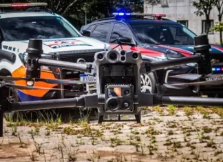 Drone utilizado pela Defesa Civil e Guarda Municipal para reforçar ações de segurança e monitoramento em São José (SC).