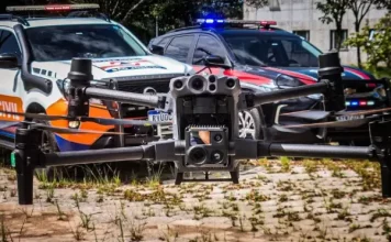 Drone utilizado pela Defesa Civil e Guarda Municipal para reforçar ações de segurança e monitoramento em São José (SC).