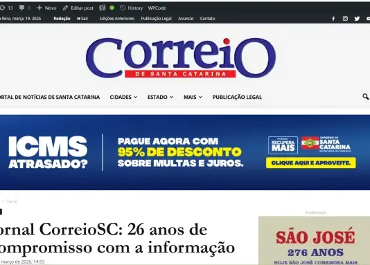 Jornal CorreioSC: 26 anos de compromisso com a informação Página web Jornal CorreioSC