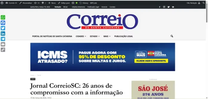 Página web Jornal CorreioSC