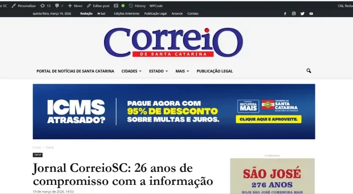 Jornal CorreioSC: 26 anos de compromisso com a informação Página web Jornal CorreioSC