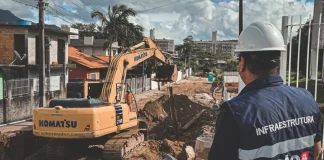 máquinas trabalhando na macrodrenagem em São José
