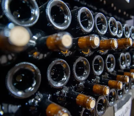 Número de vinícolas cresce 29% em Santa Catarina desde 2020 Garrafas de vinho armazenadas em adega representam o crescimento das vinícolas e da produção vitivinícola em Santa Catarina.