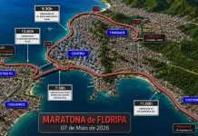 Mapa com as alterações de trânsito da Maratona Internacional de Floripa