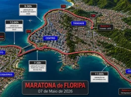 Mapa com as alterações de trânsito da Maratona Internacional de Floripa