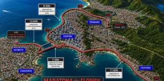 Mapa com as alterações de trânsito da Maratona Internacional de Floripa