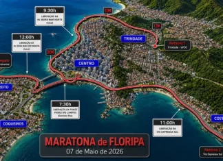 Mapa com as alterações de trânsito da Maratona Internacional de Floripa