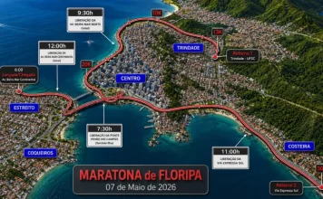 Mapa com as alterações de trânsito da Maratona Internacional de Floripa