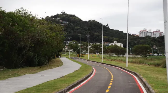 Florianópolis conclui revitalização de ciclovia na Via Expressa Sul Foto da ciclovia da orla na Via Expressa Sul