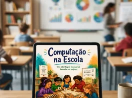 Professor da Univali lança e-book gratuito para ensino de computação nas escolas Tablet exibindo a capa do e-book “Computação na Escola”, material sobre ensino de computação na educação básica.