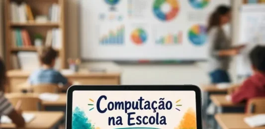 Professor da Univali lança e-book gratuito para ensino de computação nas escolas Tablet exibindo a capa do e-book “Computação na Escola”, material sobre ensino de computação na educação básica.