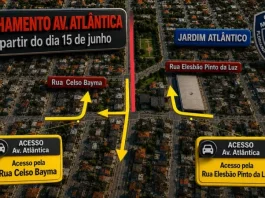 Avenida Atlântica terá alterações no trânsito para obras de esgoto em Florianópolis Mapa mostranto as rotas alternativas após fechamento da Avenida Atlântica em Florianopolis