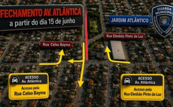 Mapa mostranto as rotas alternativas após fechamento da Avenida Atlântica em Florianopolis