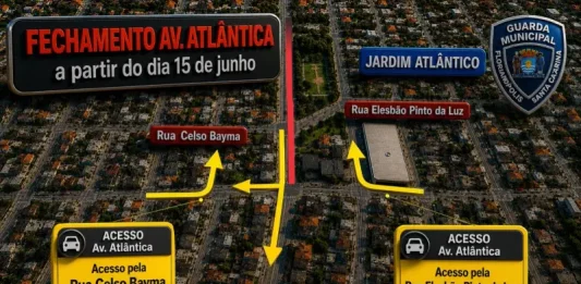 Avenida Atlântica terá alterações no trânsito para obras de esgoto em Florianópolis Mapa mostranto as rotas alternativas após fechamento da Avenida Atlântica em Florianopolis