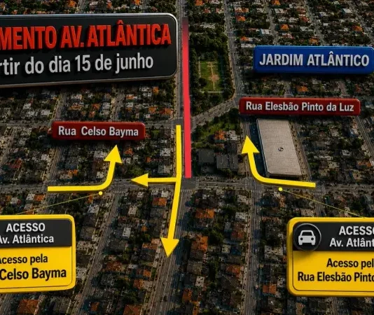 Mapa mostranto as rotas alternativas após fechamento da Avenida Atlântica em Florianopolis