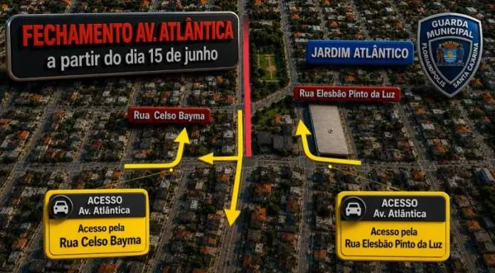 Avenida Atlântica terá alterações no trânsito para obras de esgoto em Florianópolis Mapa mostranto as rotas alternativas após fechamento da Avenida Atlântica em Florianopolis