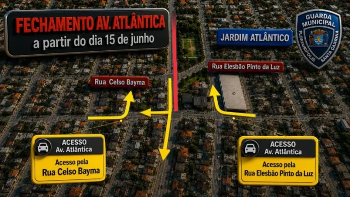 fechamento-avenida-atlantica Mapa mostranto as rotas alternativas após fechamento da Avenida Atlântica em Florianopolis