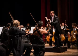 Integrante da Camerata de Florianópolis em apresentação no CIC