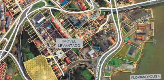 Bens públicos avaliados em R$ 175 milhões vão a leilão na Grande Florianópolis nesta quinta (30) Mapa de terreno colocado a venda em Leilão de bens públicos na Grande Florianópolis