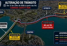 Mapa com as alterações de trânsito para a corrida Safety Run